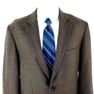 Joseph & Feiss Gold Wool 2 Button Sport Coat 44R Brown Check Windowpane
